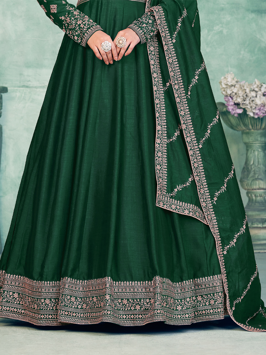 Green Art Silk Embroidered Festival Wedding Anarkali Salwar Kameez