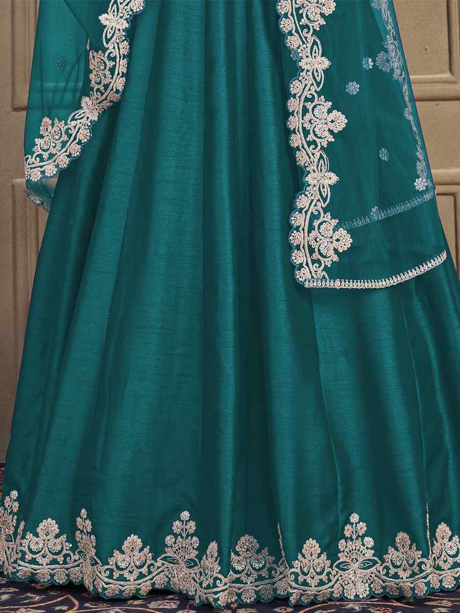 Green Art Silk Embroidered Festival Wedding Anarkali Salwar Kameez