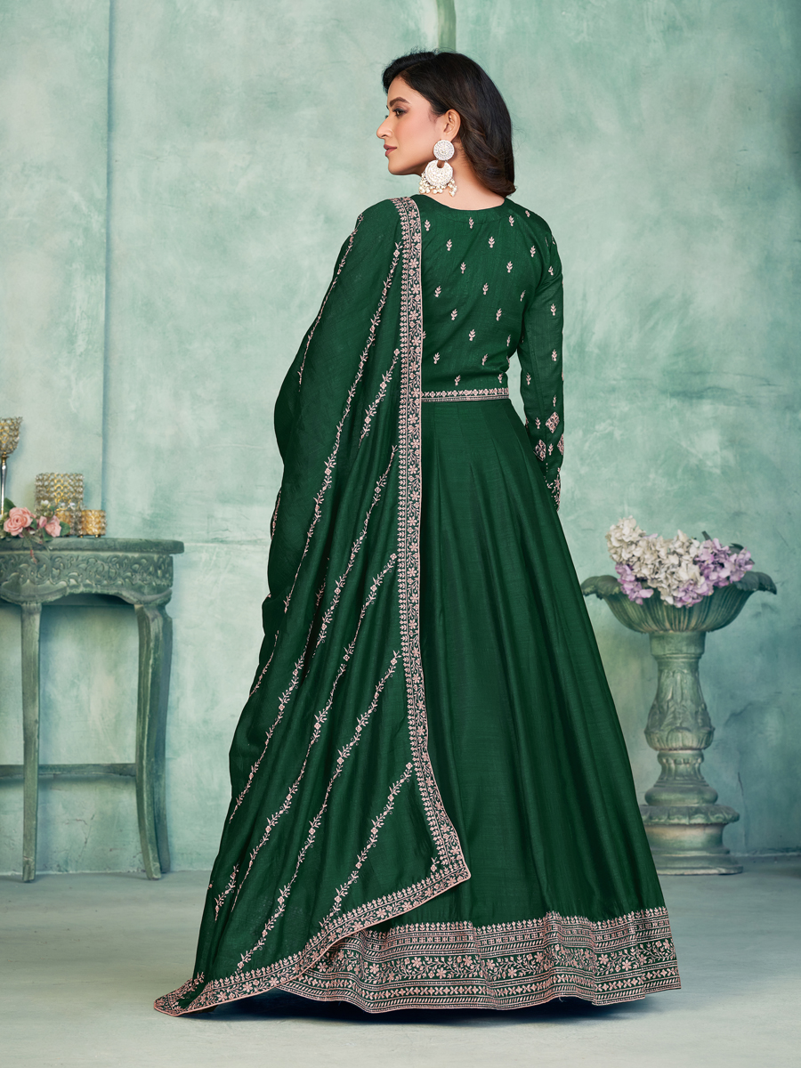 Green Art Silk Embroidered Festival Wedding Anarkali Salwar Kameez