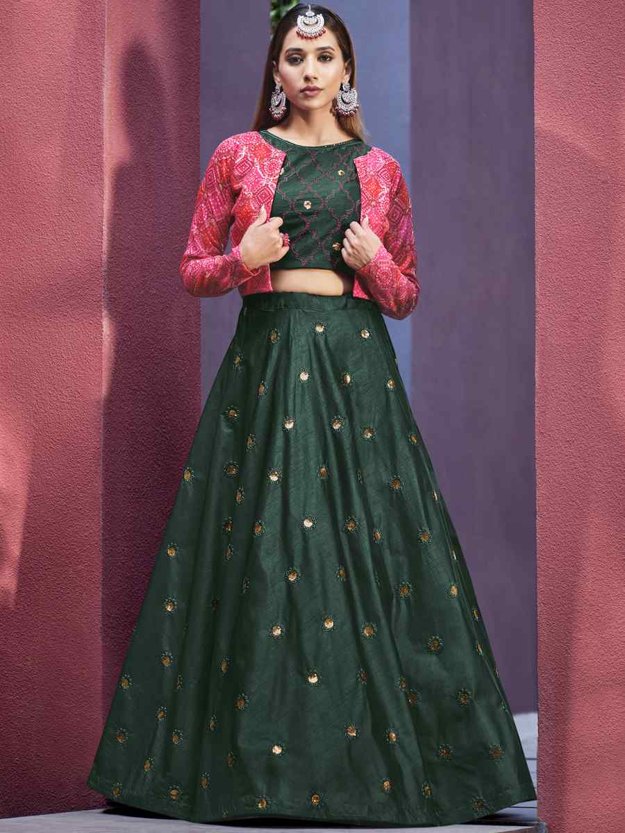Green Art Silk Embroidered Festival Wedding Circular Lehenga Choli
