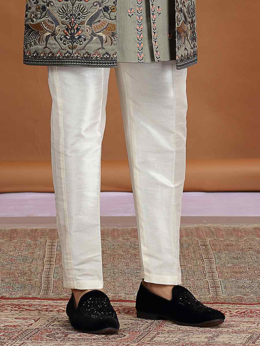 Green Art Silk Embroidered Festival Wedding Mens 3 PCS Indo Western Set