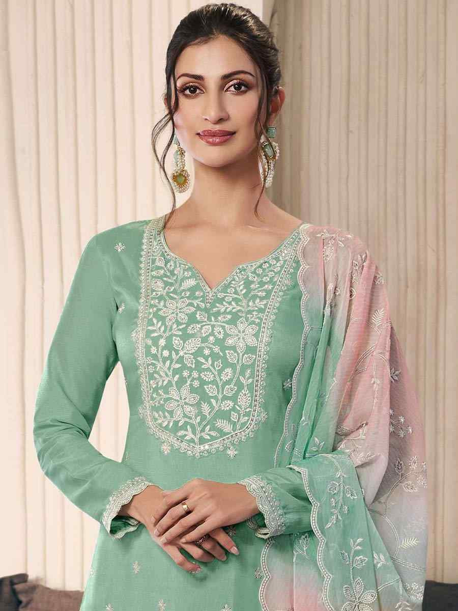 Green Art Silk Embroidered Festival Wedding Pant Salwar Kameez