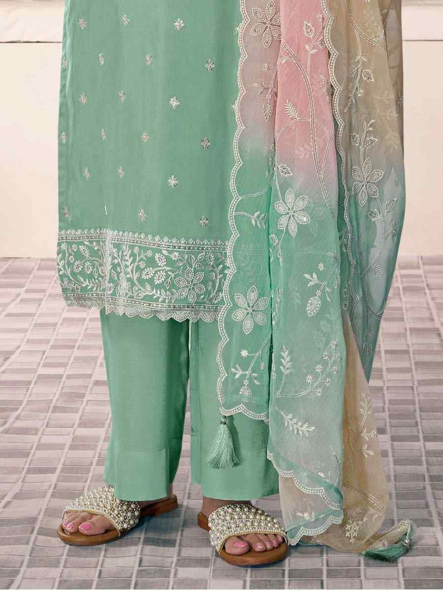 Green Art Silk Embroidered Festival Wedding Pant Salwar Kameez