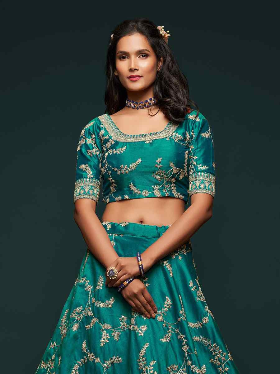 Green Art Silk Embroidered Wedding Reception Festival Heavy Border Lehenga Choli