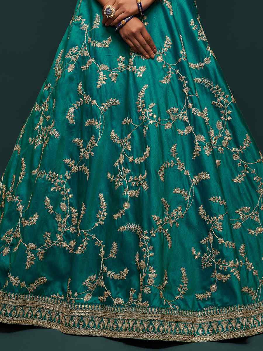 Green Art Silk Embroidered Wedding Reception Festival Heavy Border Lehenga Choli