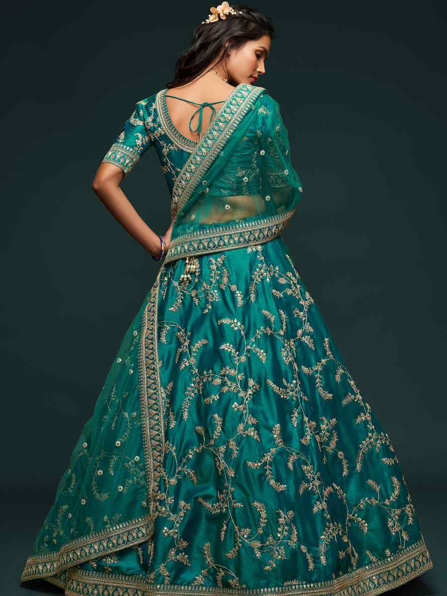 Green Art Silk Embroidered Wedding Reception Festival Heavy Border Lehenga Choli