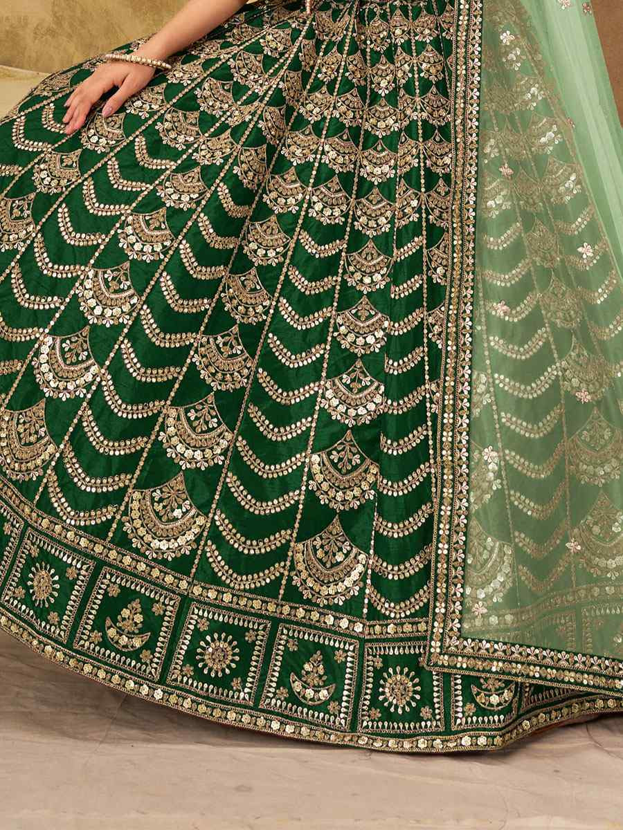 Green Art Silk Embroidered Wedding Reception Festival Heavy Border Lehenga Choli