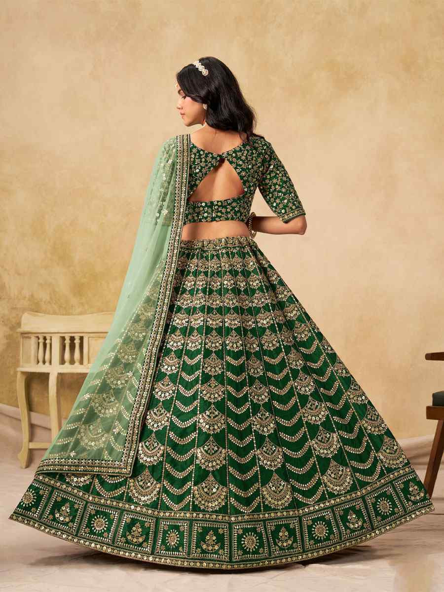 Green Art Silk Embroidered Wedding Reception Festival Heavy Border Lehenga Choli