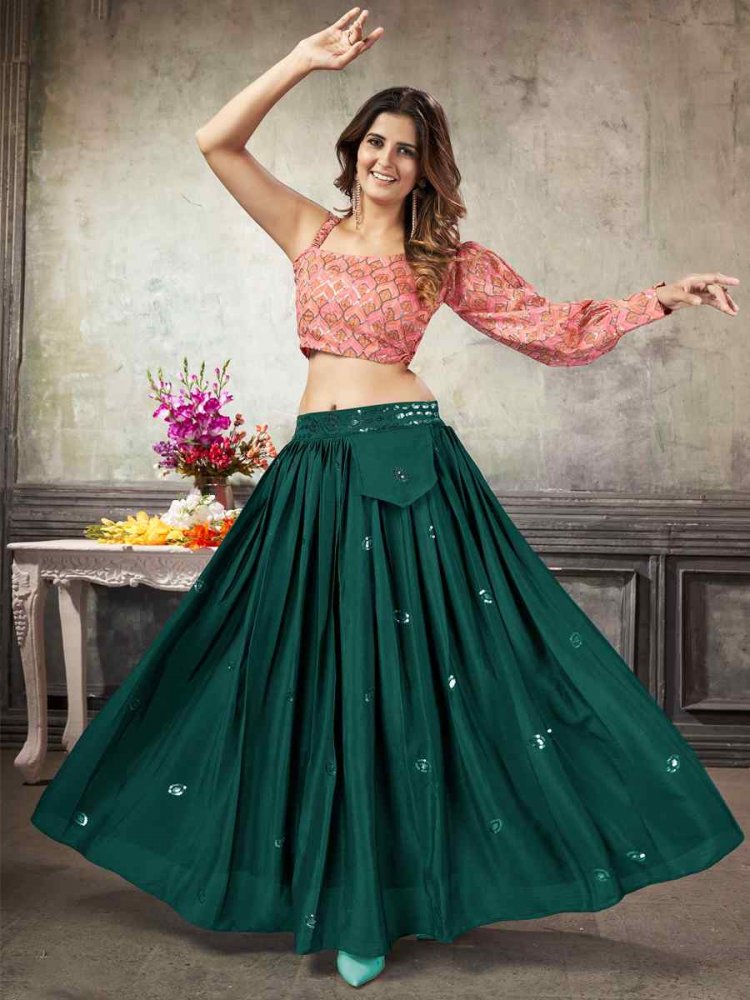 Green Art Silk Embroidery Festival Wedding Circular Ready Lehenga Choli