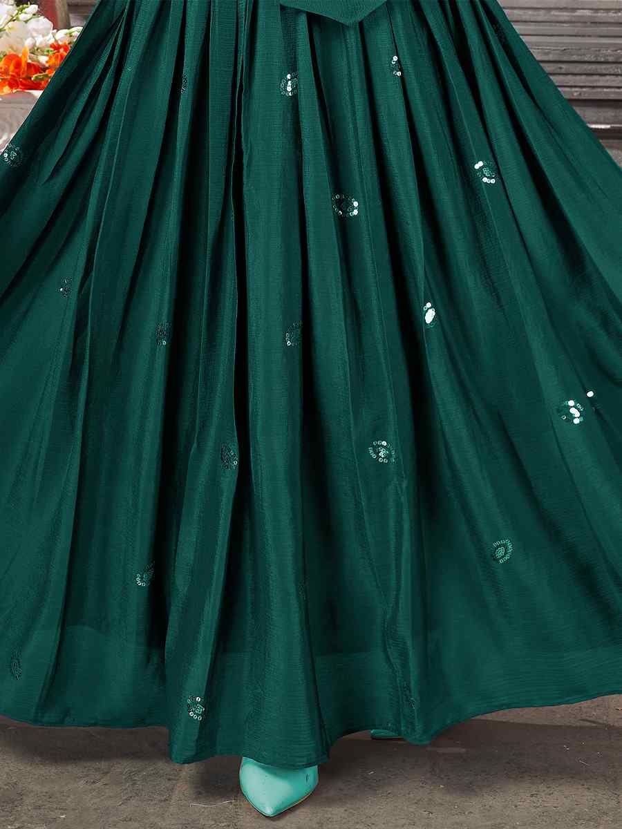 Green Art Silk Embroidery Festival Wedding Circular Ready Lehenga Choli