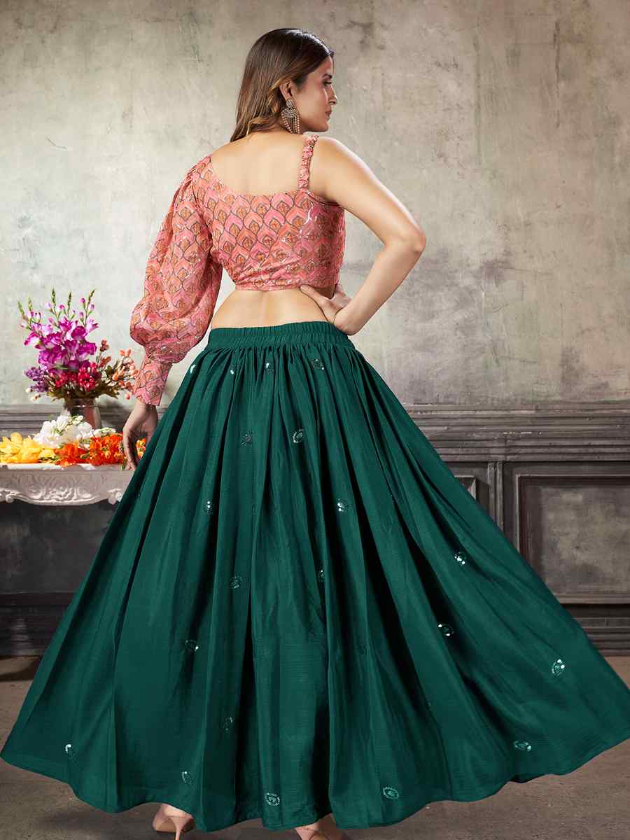 Green Art Silk Embroidery Festival Wedding Circular Ready Lehenga Choli