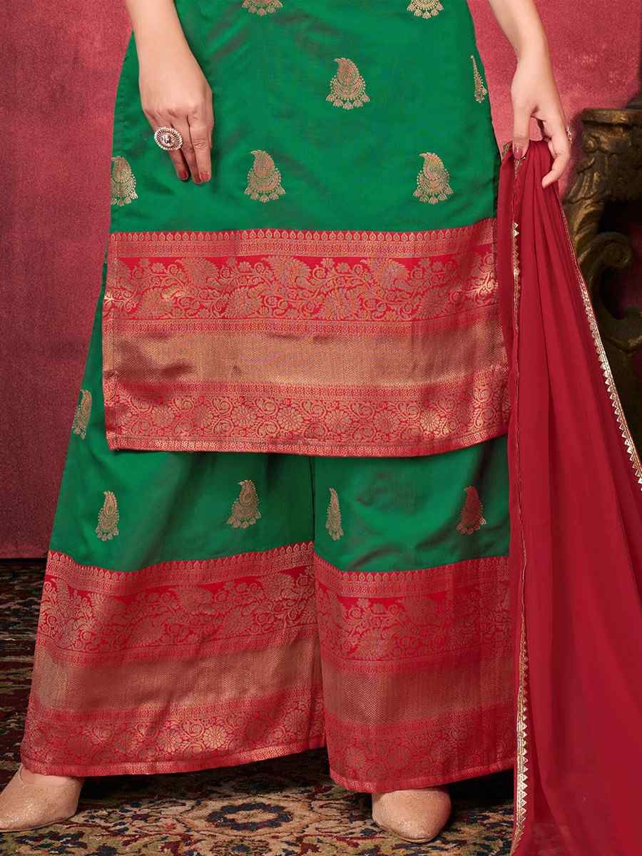 Green Art Silk Handwoven Festival Palazzo Pant Salwar Kameez