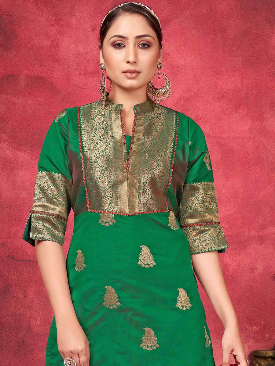 Green Art Silk Handwoven Festival Palazzo Pant Salwar Kameez