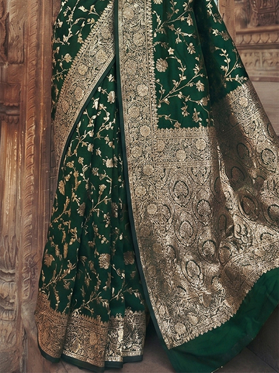 Green Art Silk Jacquard Wedding Reception Party Festival Casual Heavy Border Sarees
