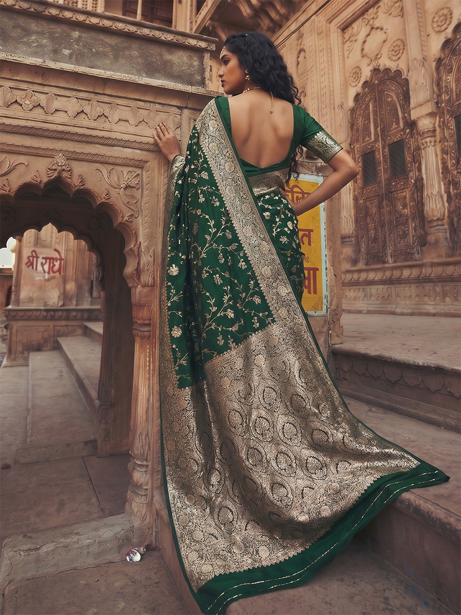 Green Art Silk Jacquard Wedding Reception Party Festival Casual Heavy Border Sarees
