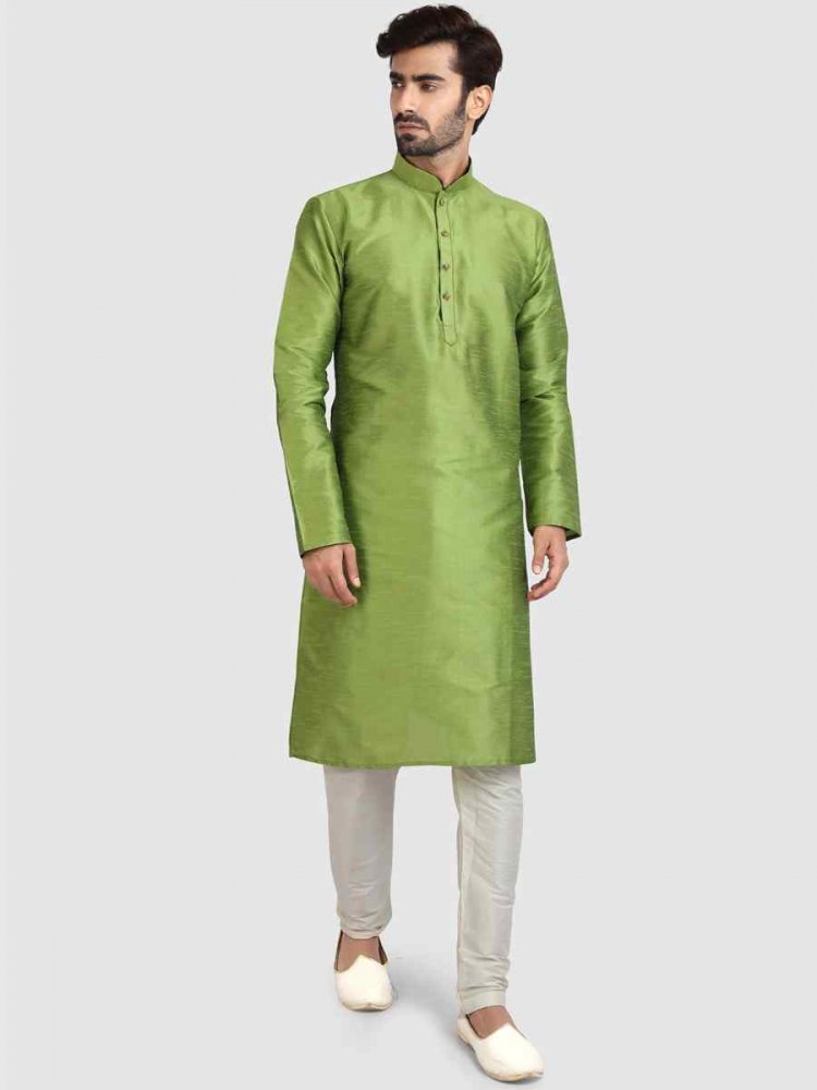 Green Art Silk Plain Festival Kurta