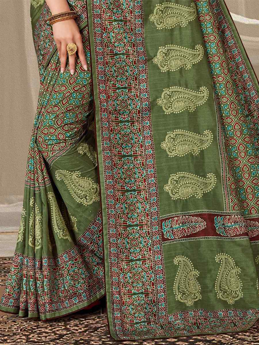 Green Art Silk Printed Casual Festival Contemporary Saree