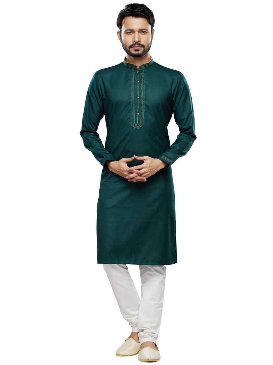 Green Art Silk Printed Festival Casual Kurta