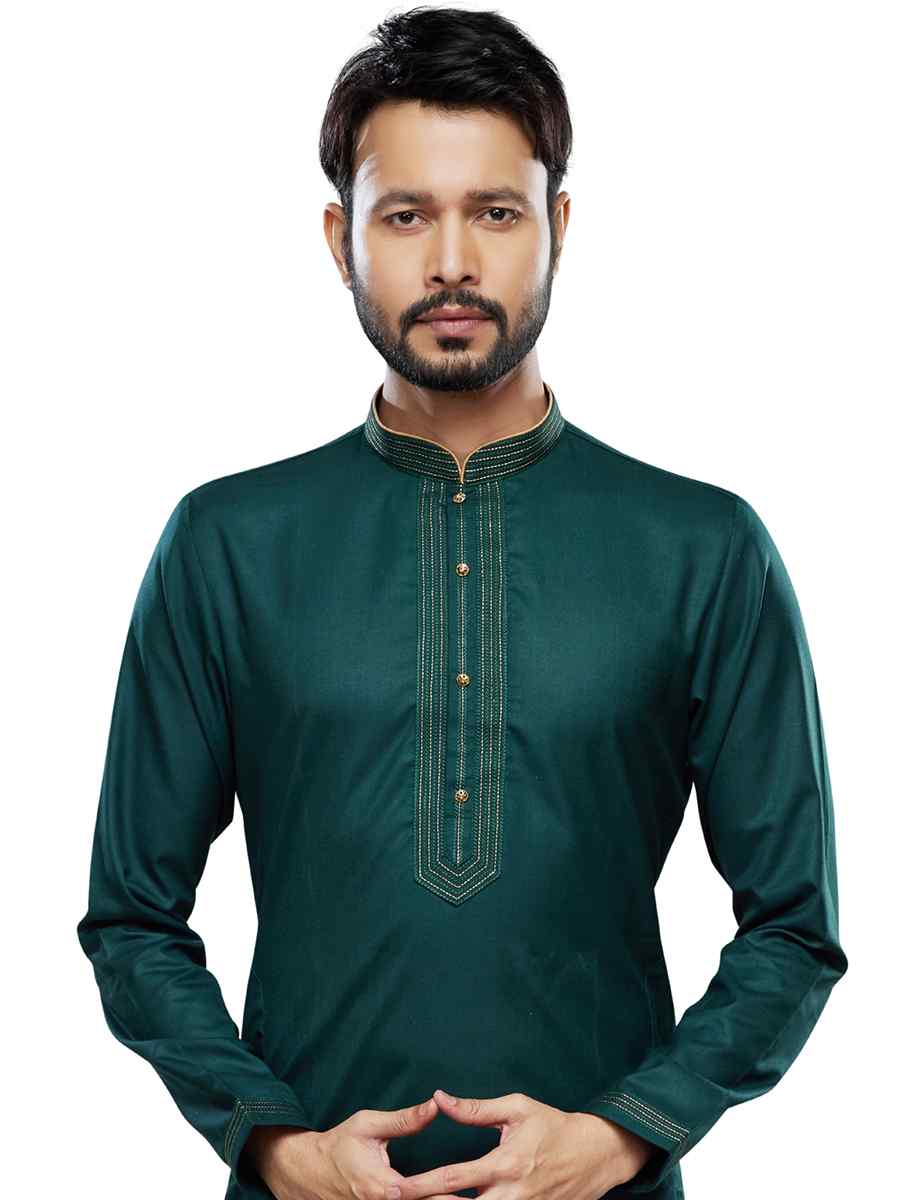 Green Art Silk Printed Festival Casual Kurta