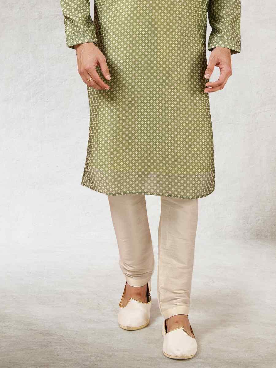 Green Art Silk Printed Festival Kurta