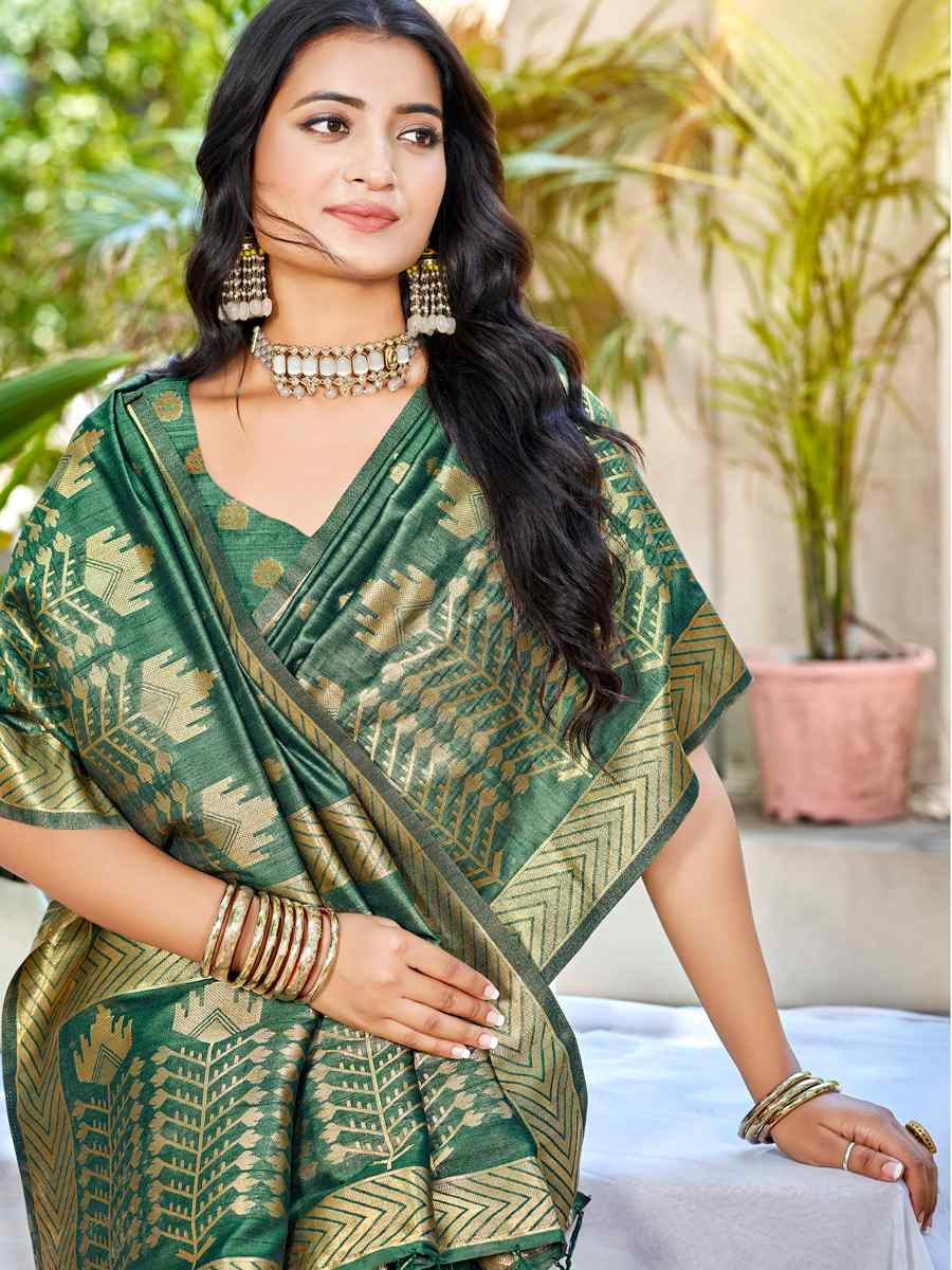 Green Assam Silk Handwoven Traditional Bridal Reception Festival Wedding Fancy Heavy Border Saree
