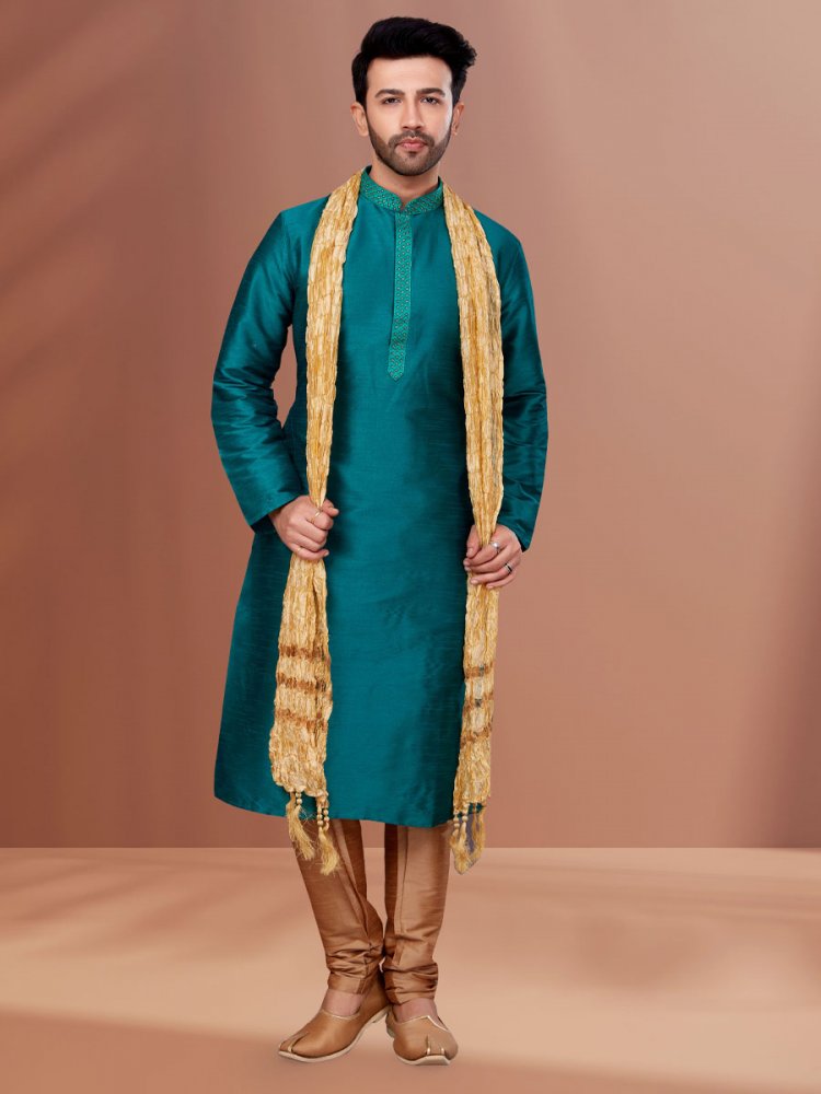 Green Banarasi Dhupion Woven Festival Kurta