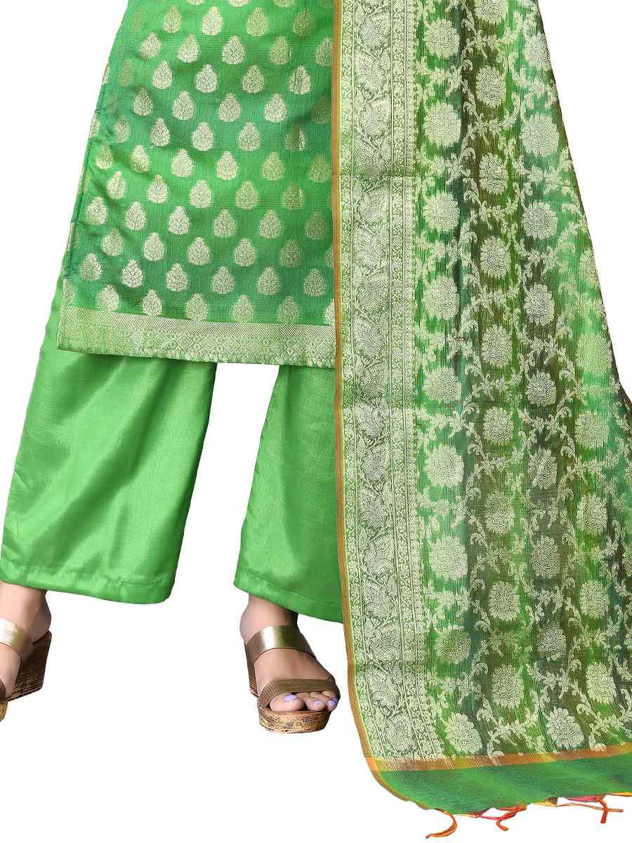 Green Banarasi Jacquard Embroidered Festival Wedding Palazzo Pant Salwar Kameez