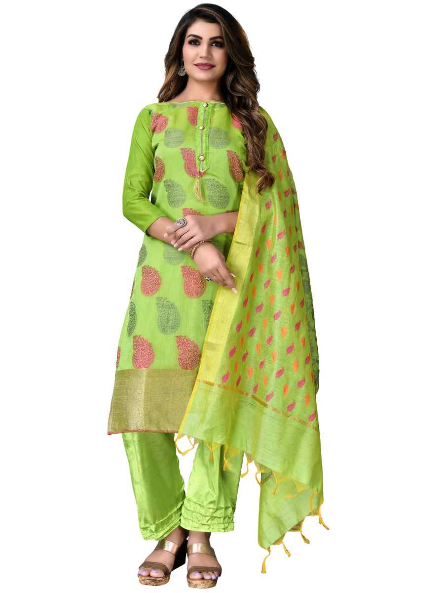 Green Banarasi Jacquard Embroidered Festival Wedding Pant Salwar Kameez