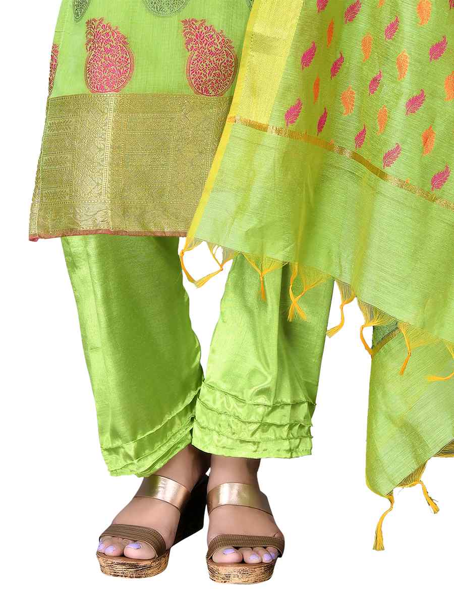 Green Banarasi Jacquard Embroidered Festival Wedding Pant Salwar Kameez