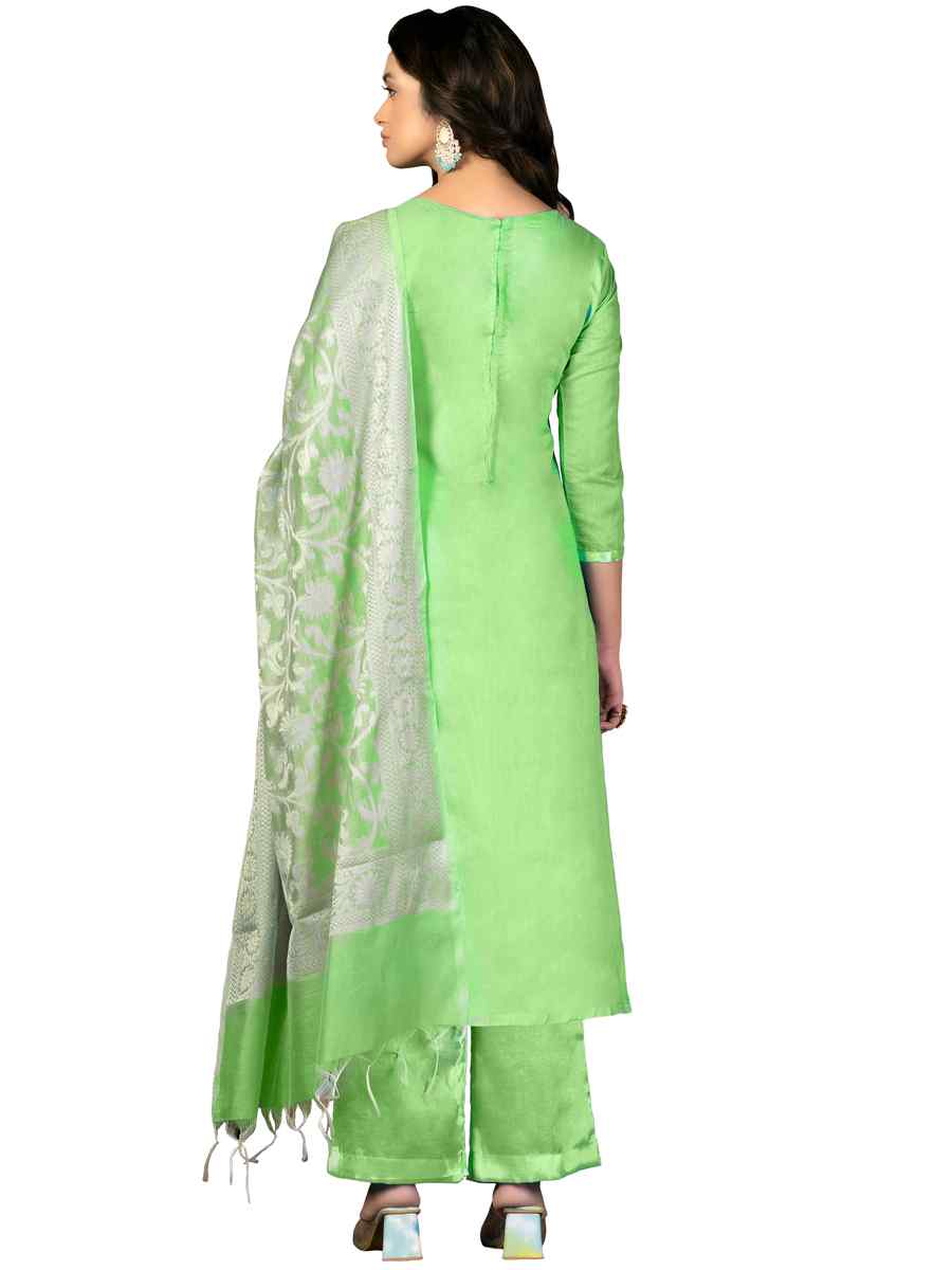 Green Banarasi Jacquard Handwoven Casual Festival Pant Salwar Kameez