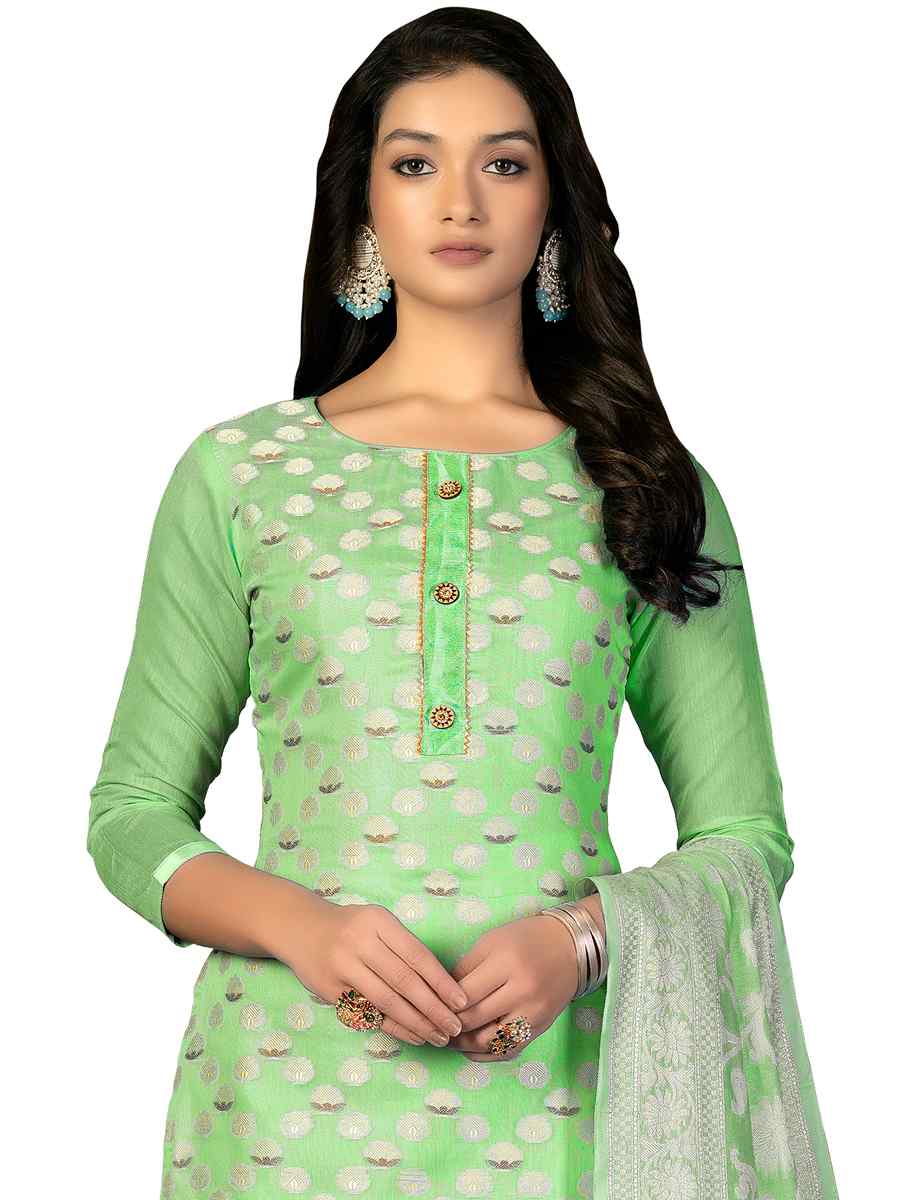 Green Banarasi Jacquard Handwoven Casual Festival Pant Salwar Kameez