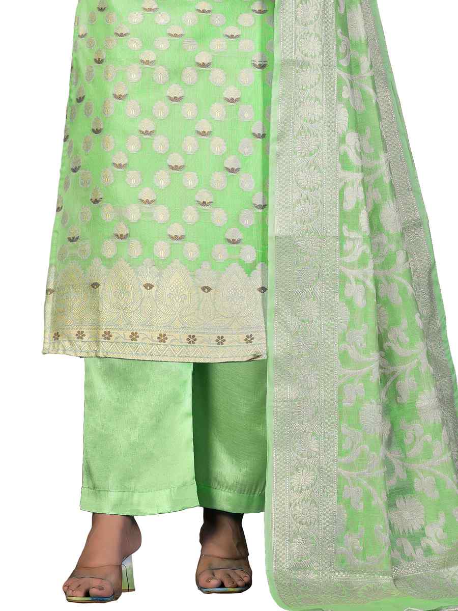 Green Banarasi Jacquard Handwoven Casual Festival Pant Salwar Kameez