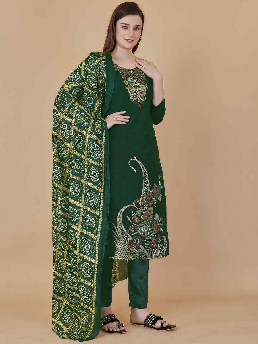 Green Banarasi Jacquard Santoon Chinon Handwoven Casual Festival Pant Salwar Kameez