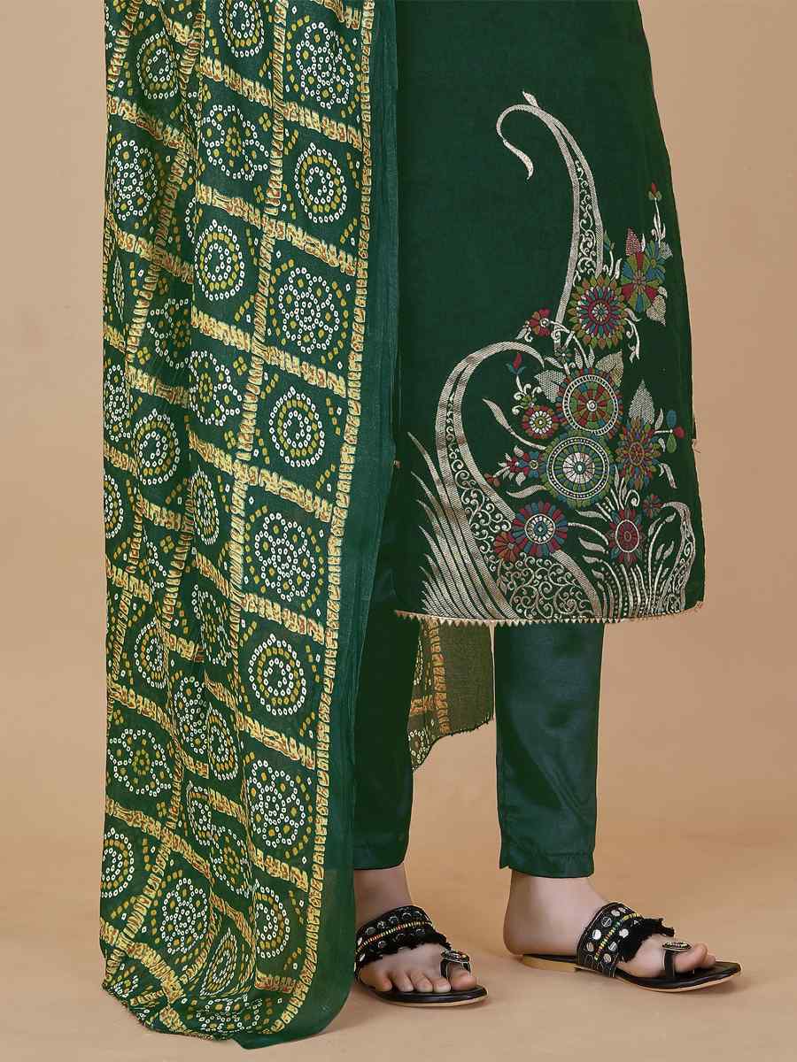 Green Banarasi Jacquard Santoon Chinon Handwoven Casual Festival Pant Salwar Kameez