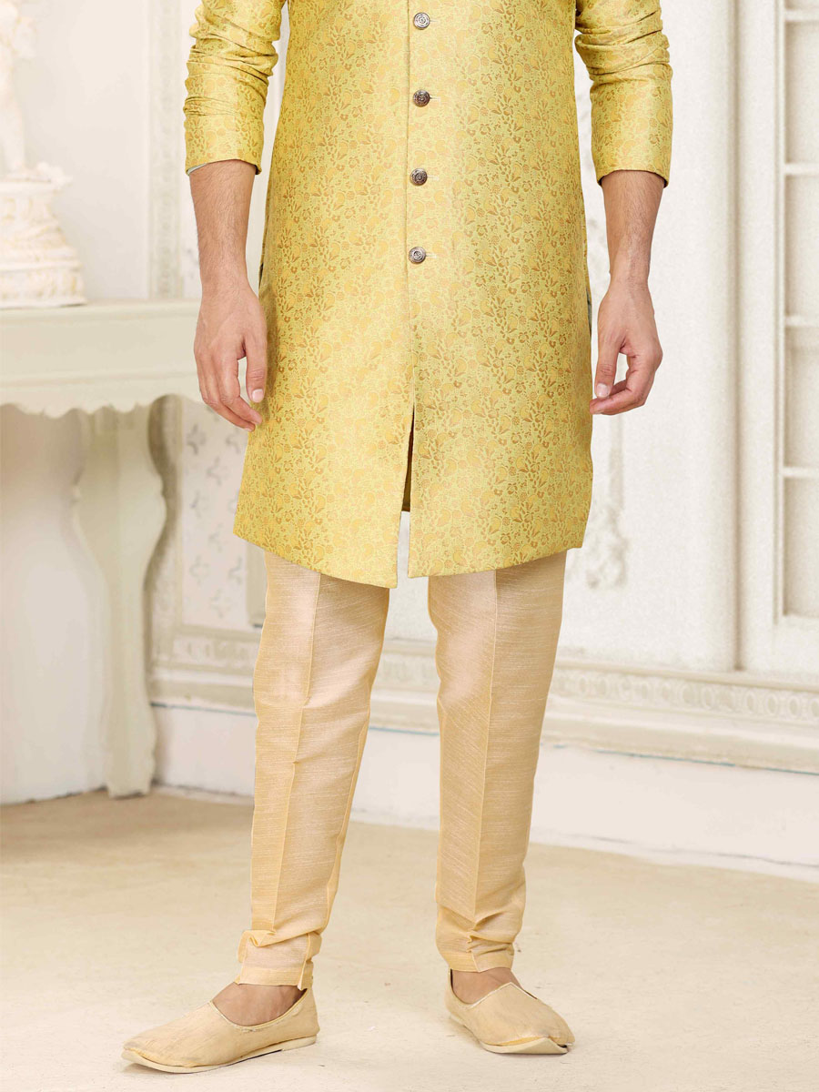 Green Banarasi Jacquard Woven Wedding Party Sherwani