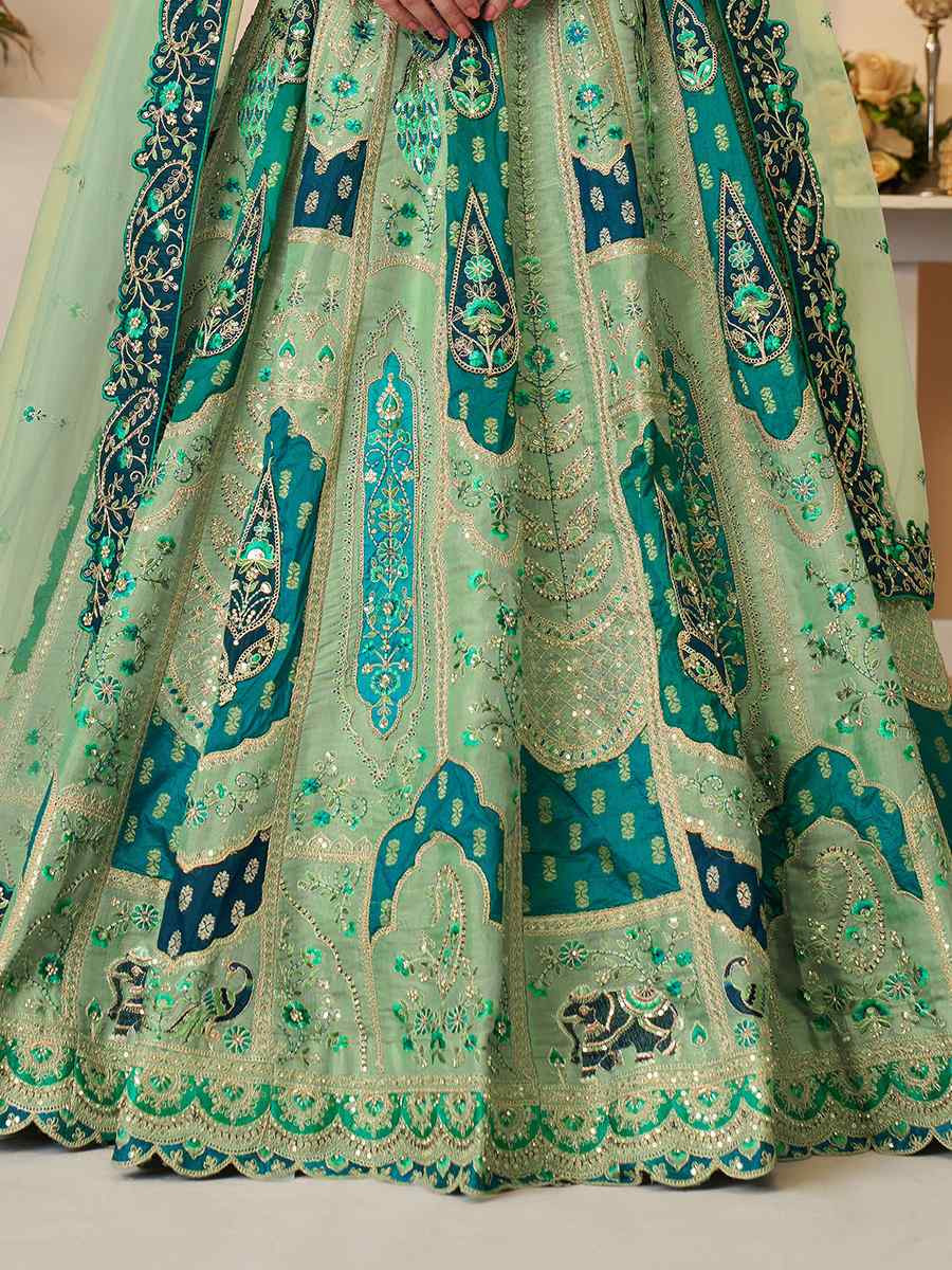 Green Banarasi silk  Embroidered Wedding Bridesmaid Heavy Border Lehenga Choli