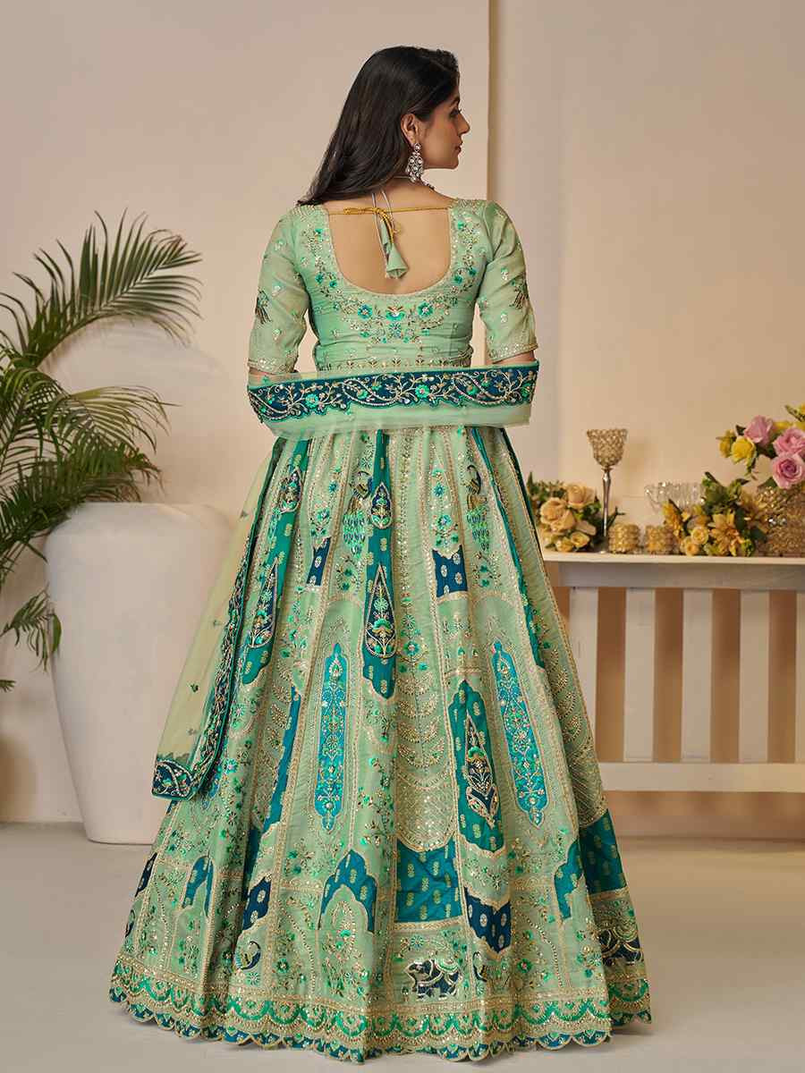 Green Banarasi silk Embroidered Wedding Bridesmaid Heavy Border Lehenga Choli