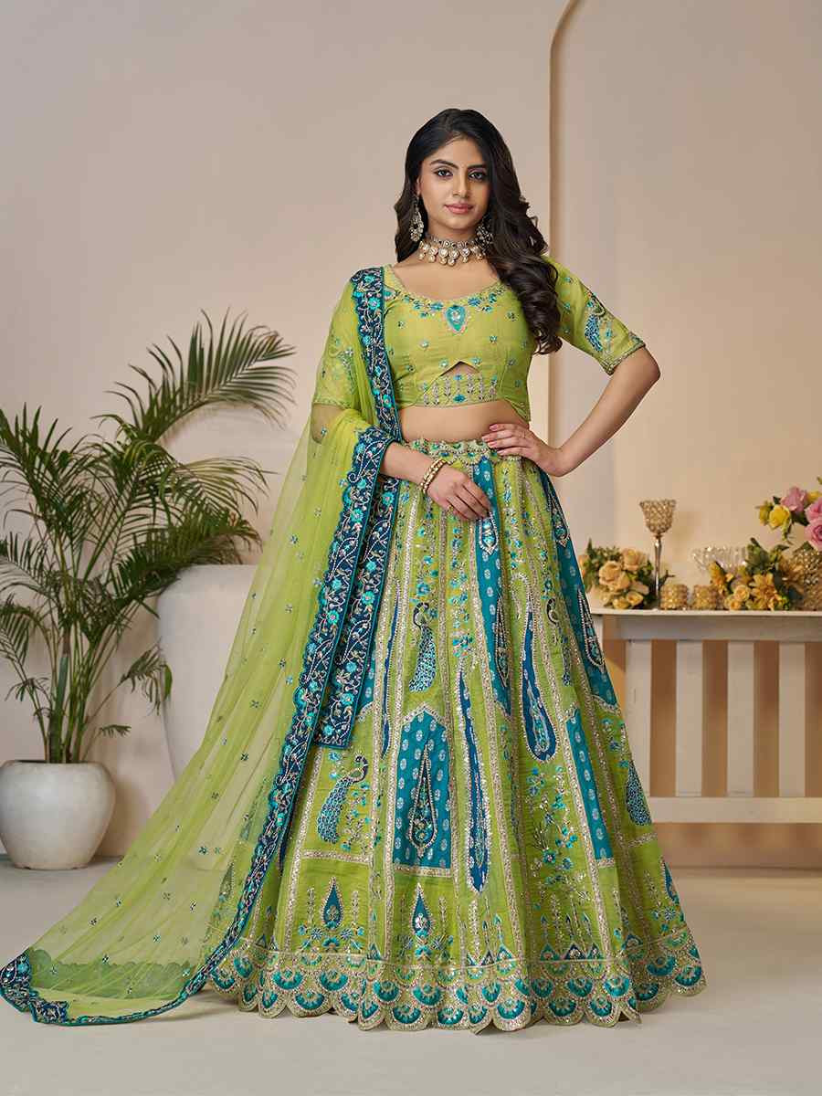 Green Banarasi silk  Embroidered Wedding Bridesmaid Heavy Border Lehenga Choli