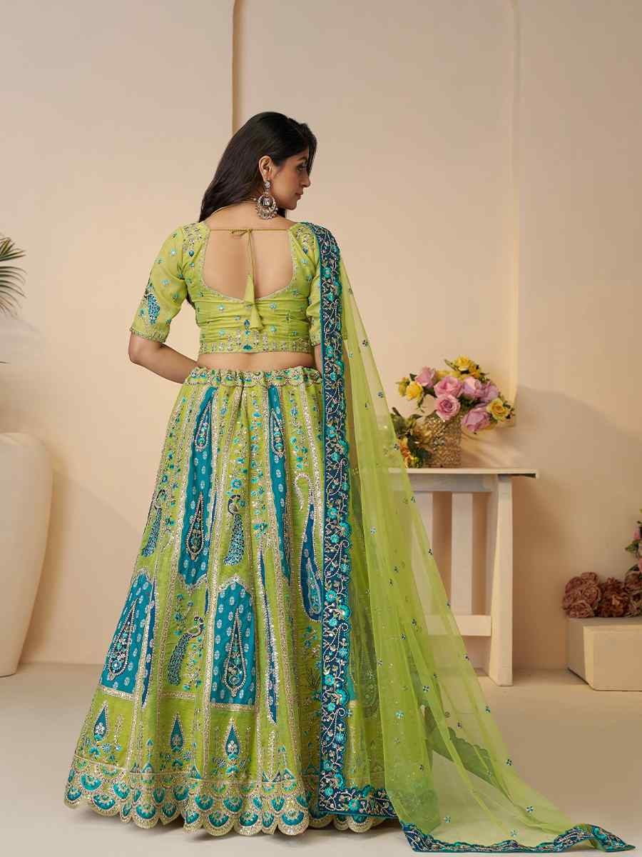 Green Banarasi silk Embroidered Wedding Bridesmaid Heavy Border Lehenga Choli