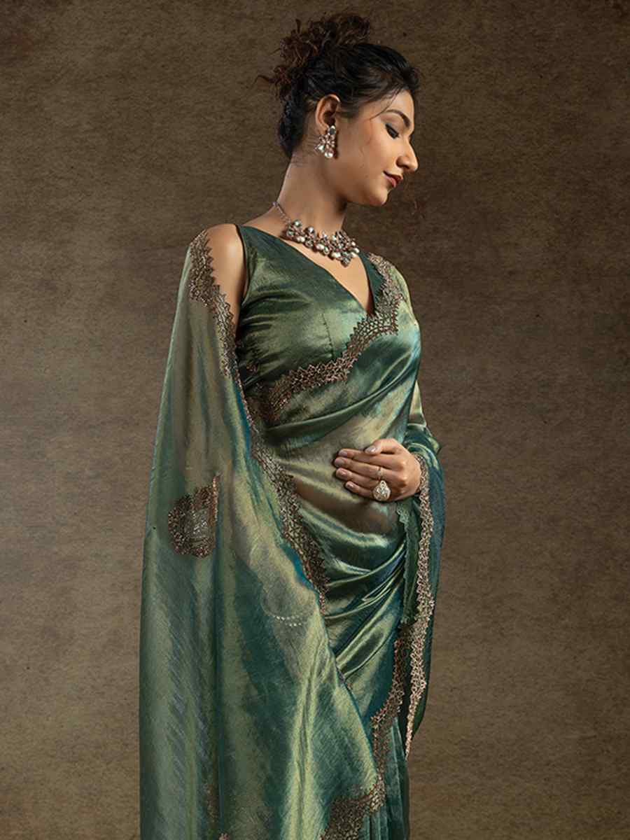 Green Banarasi Silk Embroidered Festival Wedding Fancy Heavy Border Saree