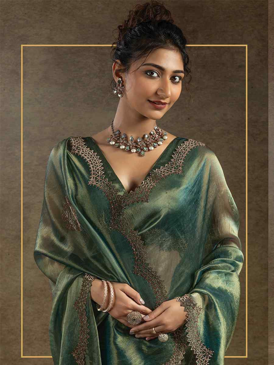 Green Banarasi Silk Embroidered Festival Wedding Fancy Heavy Border Saree