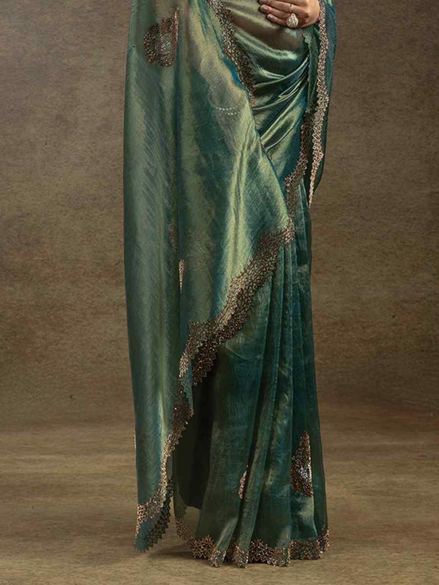 Green Banarasi Silk Embroidered Festival Wedding Fancy Heavy Border Saree