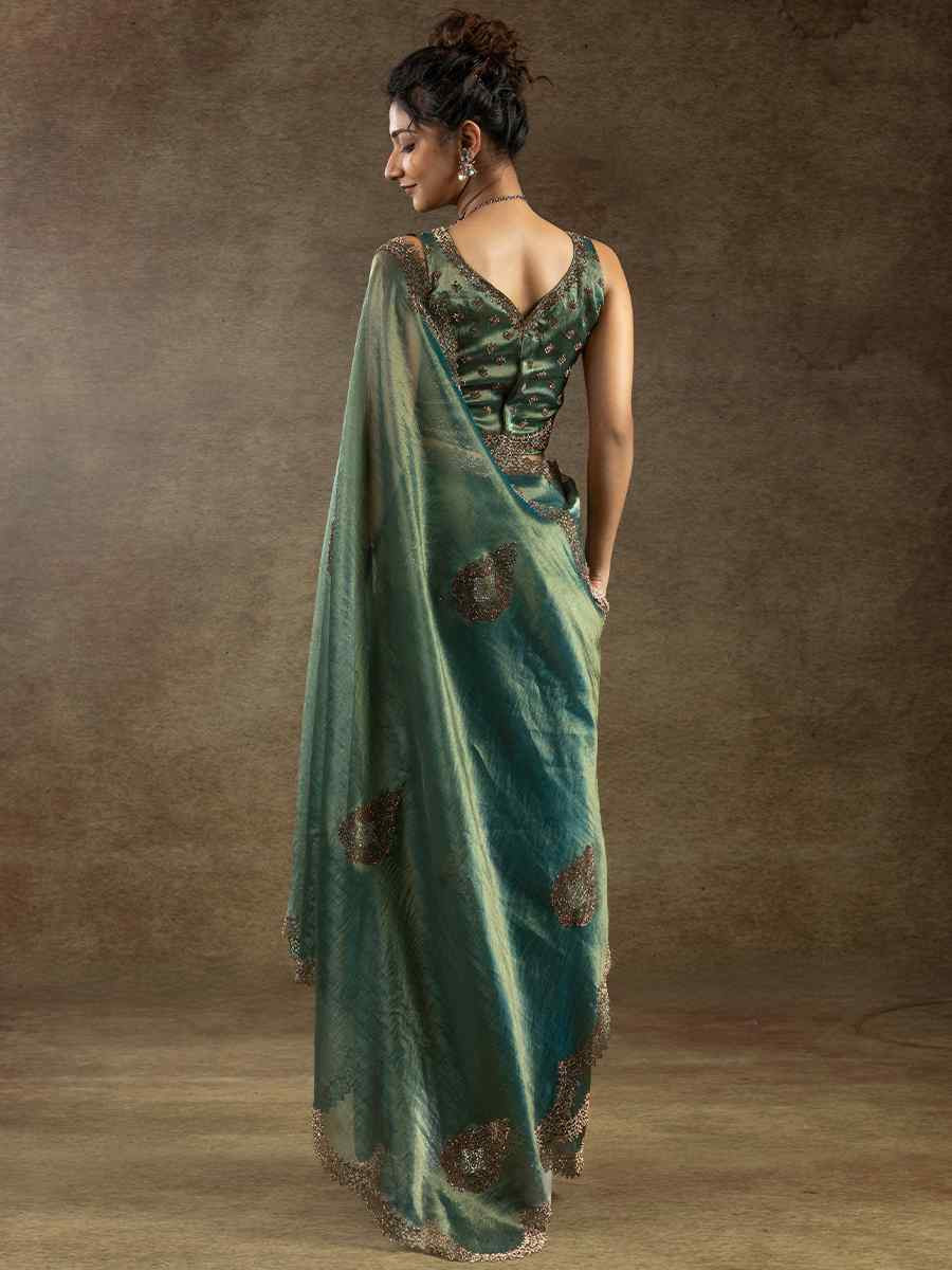Green Banarasi Silk Embroidered Festival Wedding Fancy Heavy Border Saree