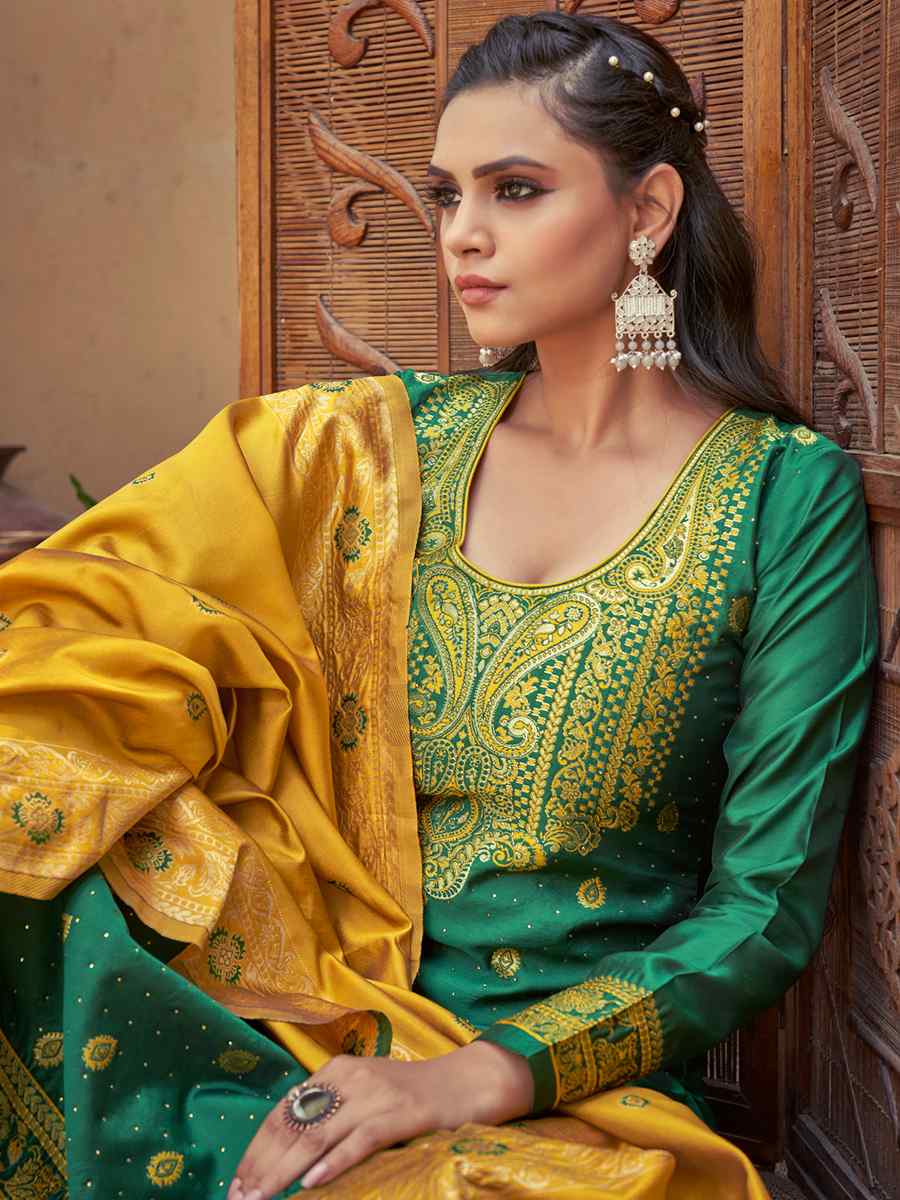 Green Banarasi Silk Embroidered Festival Wedding Pant Salwar Kameez