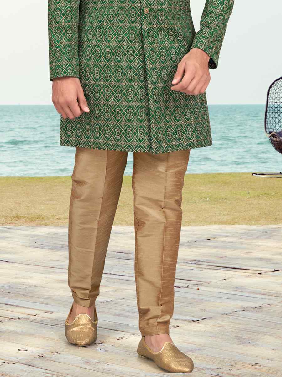 Green Banarasi Silk Embroidered Wedding Festival Sherwani