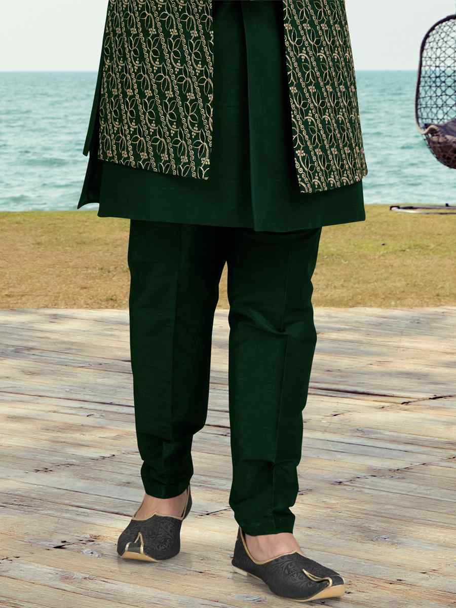 Green Banarasi Silk Embroidered Wedding Festival Sherwani