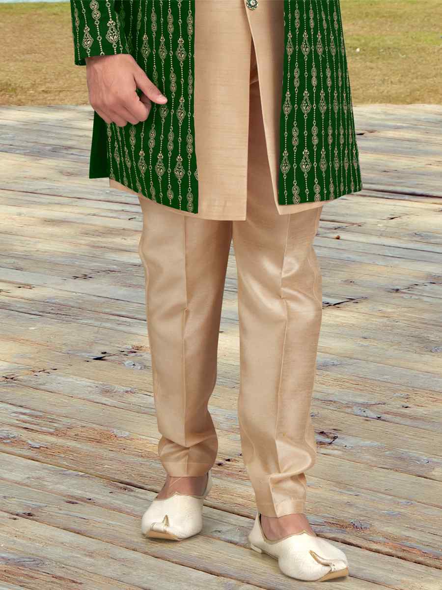 Green Banarasi Silk Embroidered Wedding Festival Sherwani