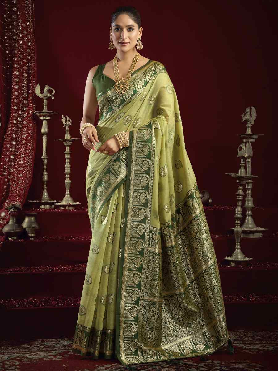 Green Banarasi Silk Handwoven Casual Reception Festival Wedding Fancy Heavy Border Saree