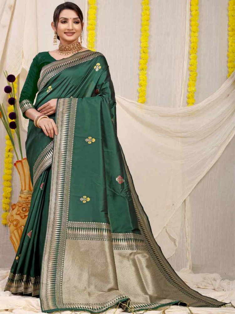 Green Banarasi Silk Handwoven Festival Casual Heavy Border Saree