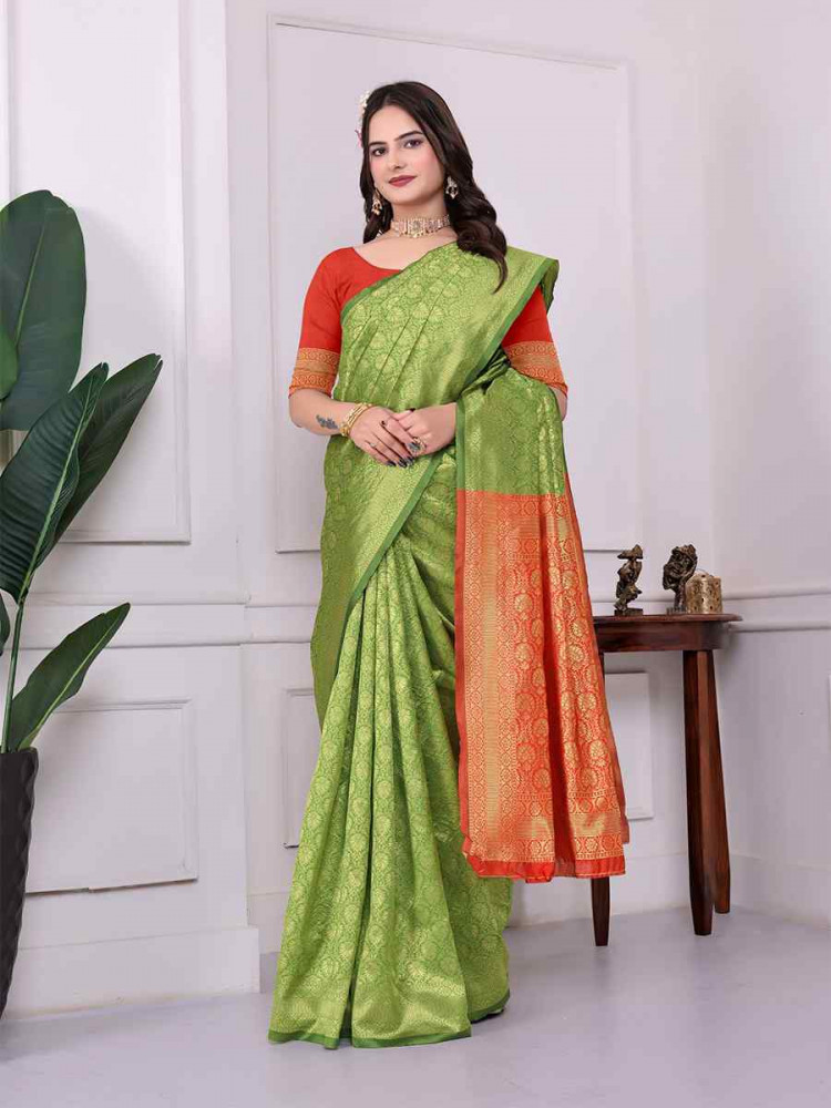 Green Banarasi Silk Handwoven Festival Wedding Fancy Heavy Border Saree